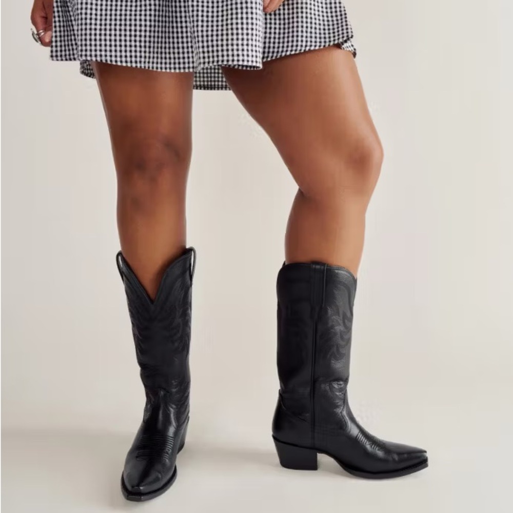 Lucchese Black Leather Western Heeled Boots